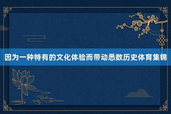 因为一种特有的文化体验而带动悉数历史体育集锦