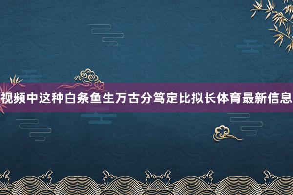 视频中这种白条鱼生万古分笃定比拟长体育最新信息