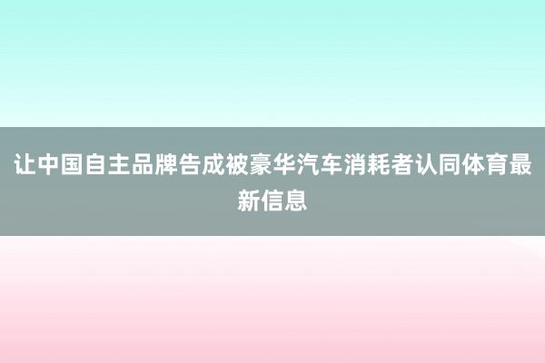 让中国自主品牌告成被豪华汽车消耗者认同体育最新信息