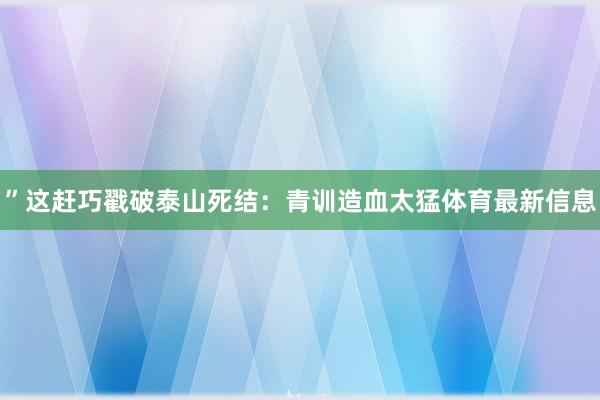 ”这赶巧戳破泰山死结：青训造血太猛体育最新信息